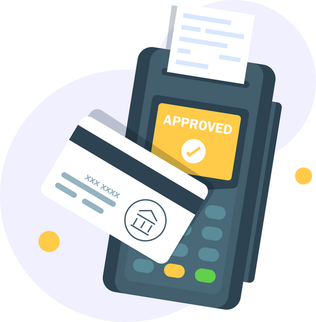 Payment by credit card using POS terminal, approved payment. Flat illustration